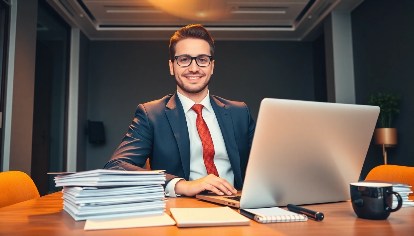 Headhunter Karlsruhe: Vertrauenswürdiger Personalberater in modernem Büro mit Laptop und Lebensläufen.