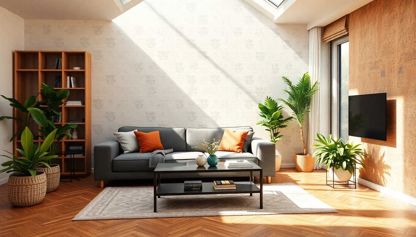 Raumgestaltung mit modernem Wohnraum, der lichtdurchflutet ist und durch natürliche Elemente besticht.