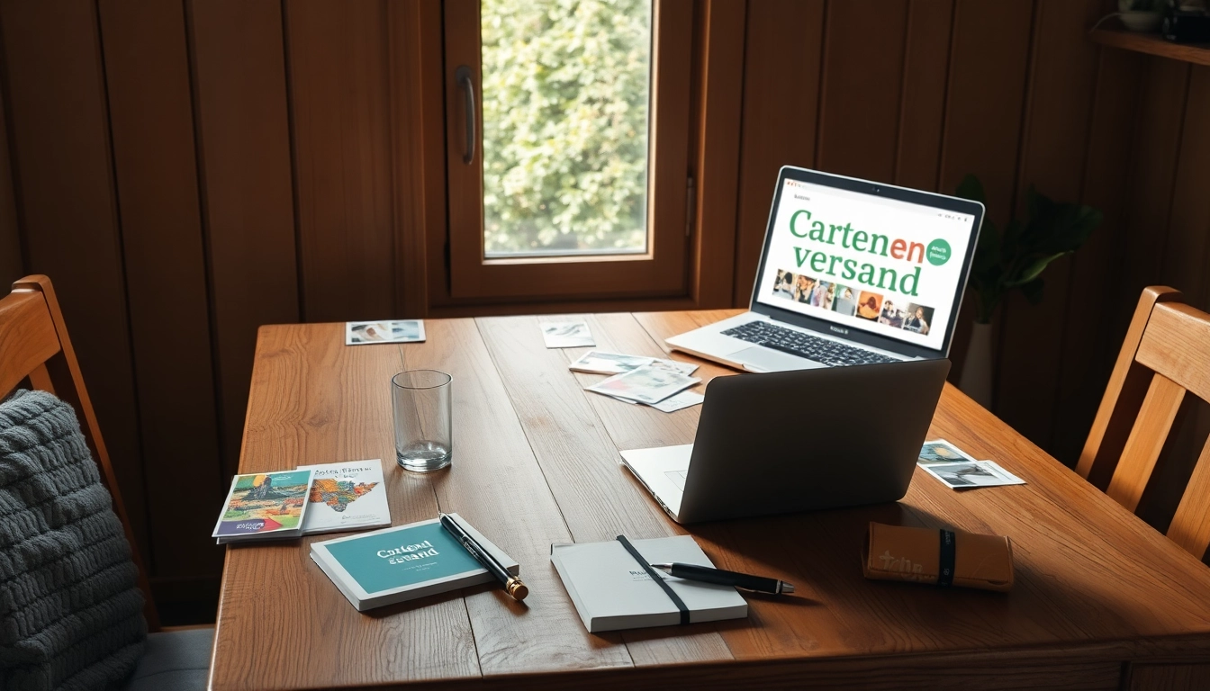 Kreative Umgebung mit bunten Postkarten für den Kartenversand gestalten.