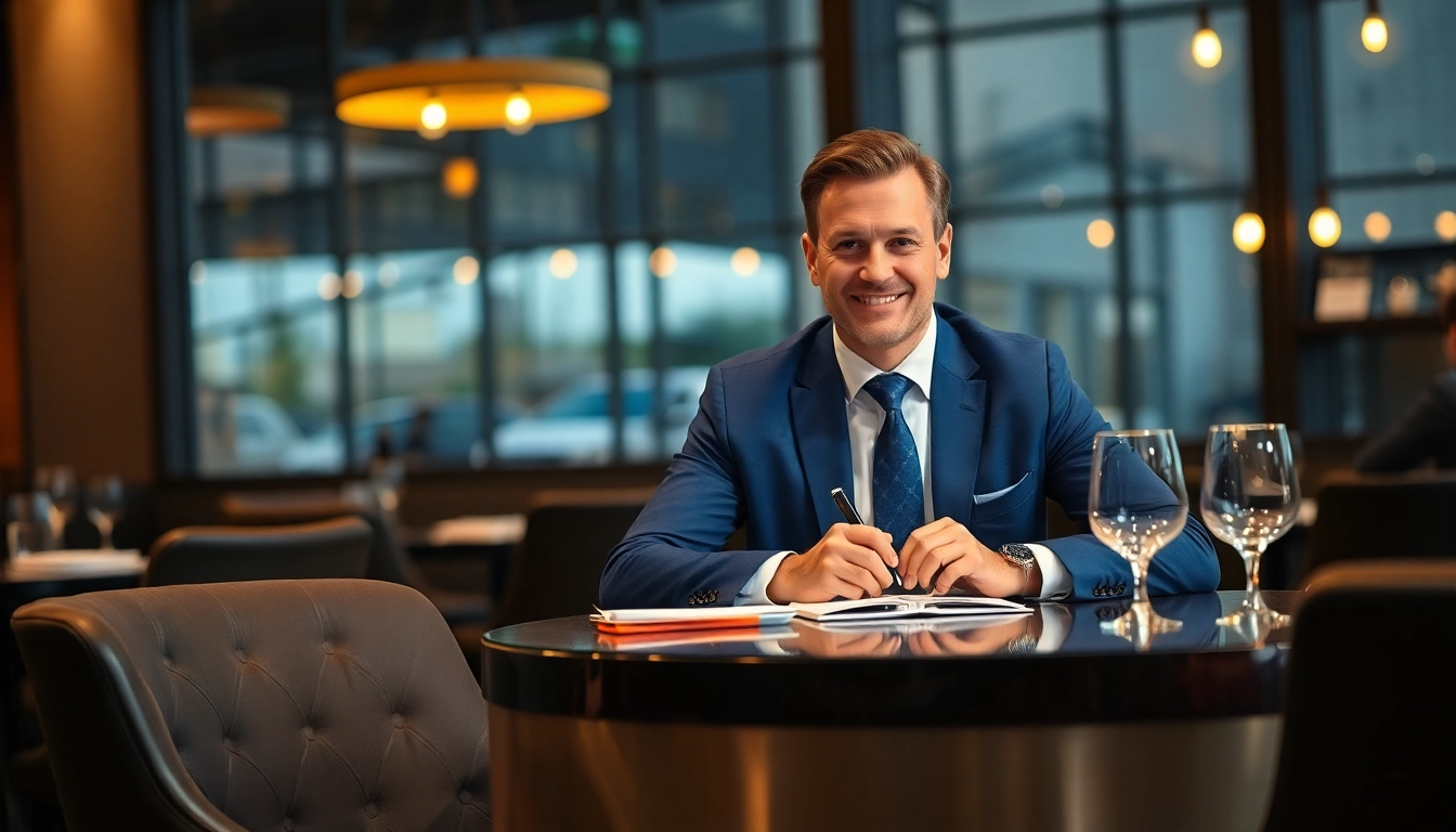 Headhunter Gastronomie führt ein professionelles Gespräch mit Gastronomie-Fachleuten in einem stilvollen Restaurant.