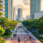 Tampines EC bustling cityscape with modern architecture and greenery.