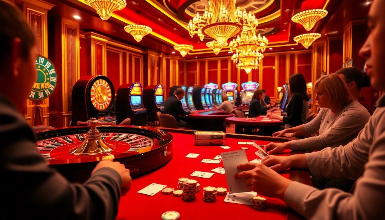 Experience exhilarating gameplay at 12bet with casino tables, poker chips, and lively players.