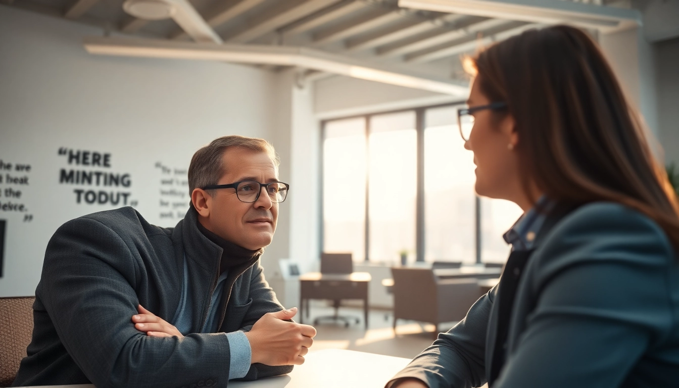 Headhunter Schweiz im Gespräch mit einem Kandidaten in einem modernen Büro.