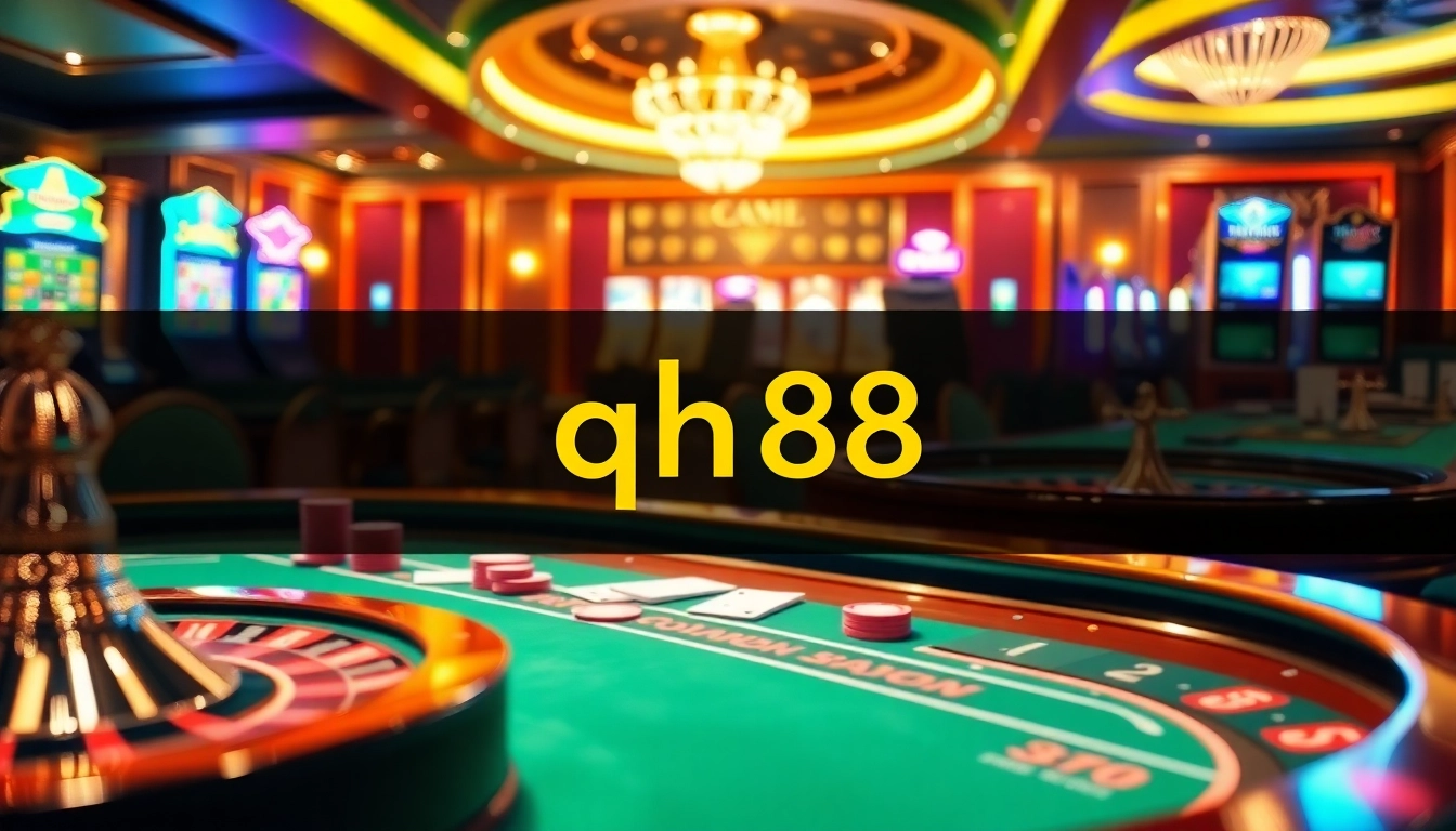 Players enjoy a thrilling game at the qh88 casino table, surrounded by luxurious betting elements.
