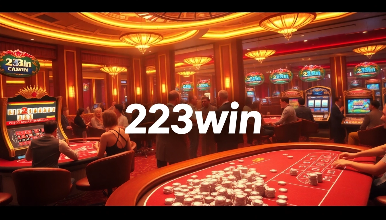Enjoying a thrilling game at 23win casino with vibrant atmosphere and exciting slot machines.