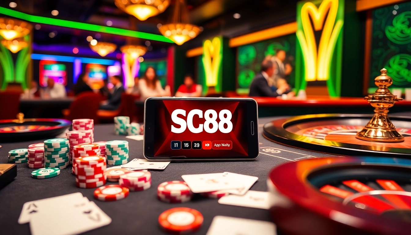 Experience the excitement of the SC88 App with vibrant casino visuals showcasing online gaming.