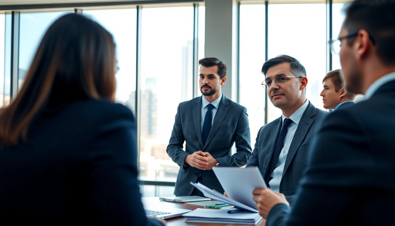 Headhunter in professional setting discussing career opportunities mit Klienten.