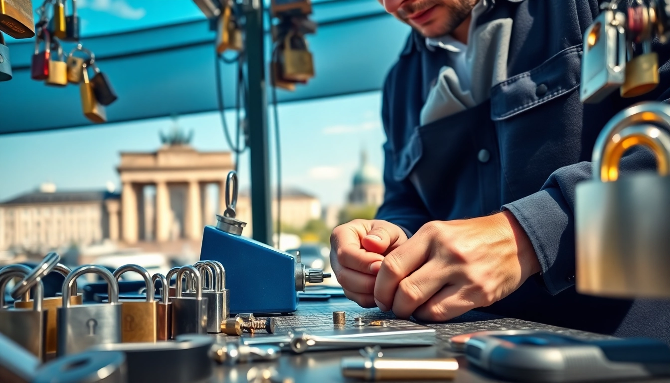 Schlüsselnotdienst Berlin: Professioneller Schlüsseldienst in Berlin bei der Arbeit.