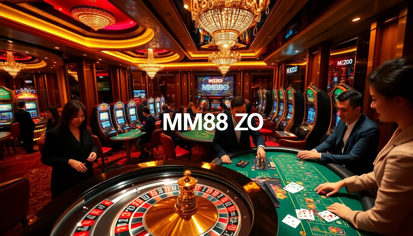 Experience thrilling gambling at MM88 ZO with players enjoying roulette and poker.