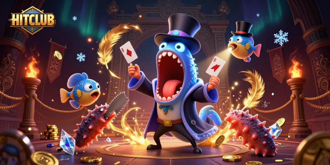 Join the HITCLUB for thrilling card tricks in a vibrant casino world filled with gold coins.