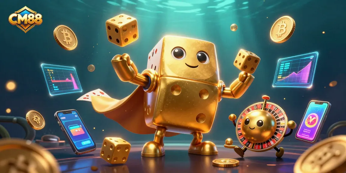 MTM88 players engage with immersive 3D casino illustration featuring golden dice and crypto elements.