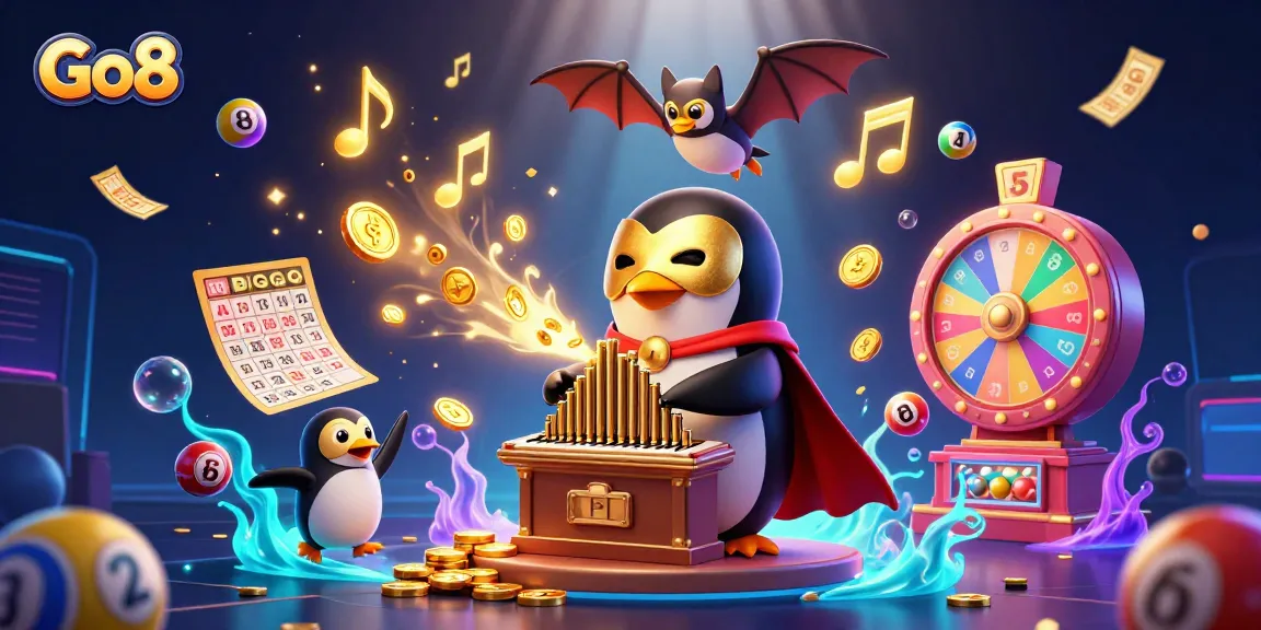 Engage in thrilling gaming at Go8 with vibrant slot-themed elements and a playful atmosphere.
