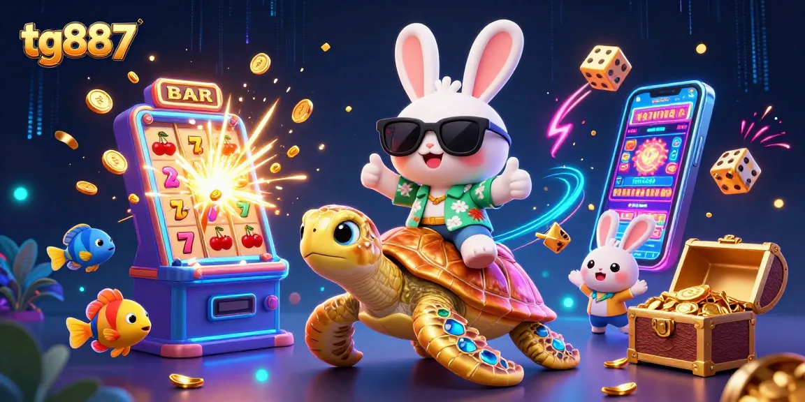 Win big at tg887 with an exciting jackpot scene featuring a lucky rabbit and a golden turtle.