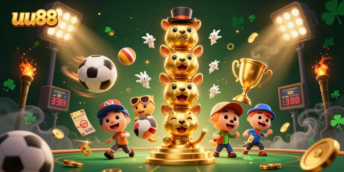 Engage with uu88's vibrant gaming world featuring dynamic sports elements and a golden totem.